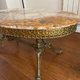 Coffee table Green marble and brass