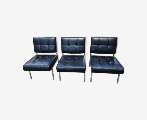 Lot de 3 fauteuils lounge 'capiton' noir