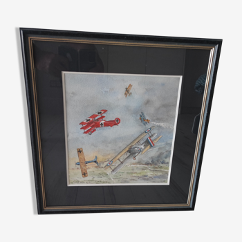 Watercolor of a plane combat war 14-18