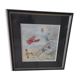 Watercolor of a plane fight from the 1914-1918 war