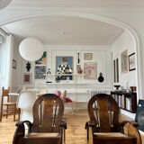 Pair of Art Deco armchairs in wood and cane.