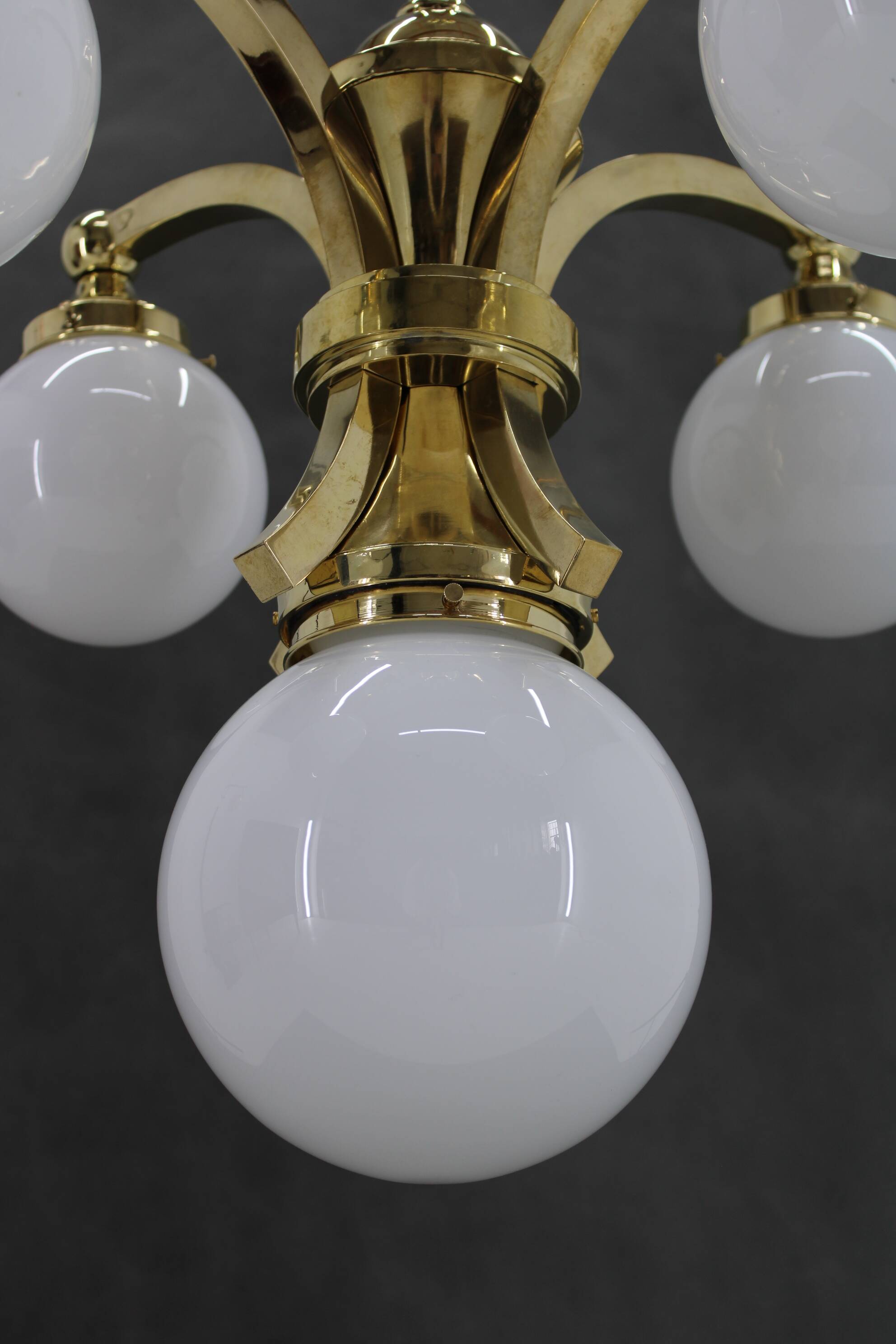 1930s Restored Brass Chandelier, Czechoslovakia
