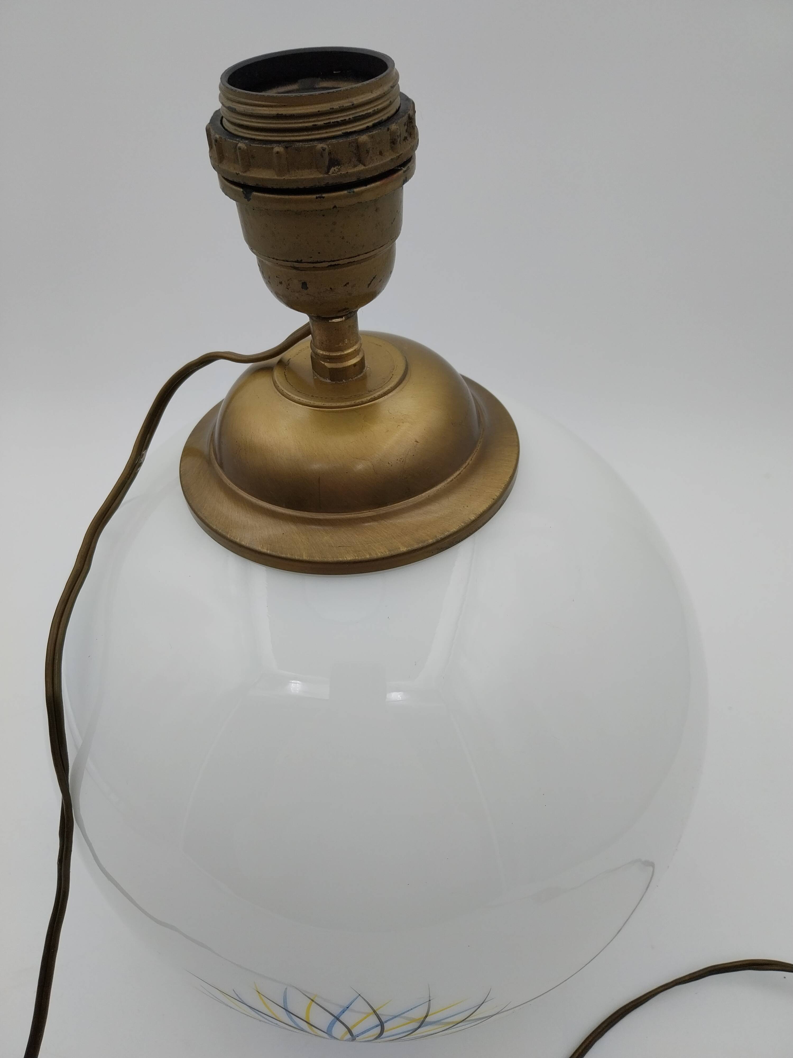 Hand-painted opaline ball lamp signed 1970s