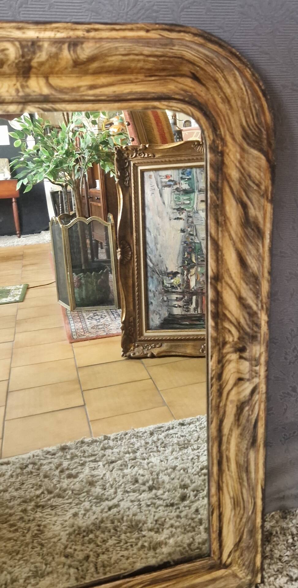 Miroir Louis Philippe décors faux bois  93 x 69 cm