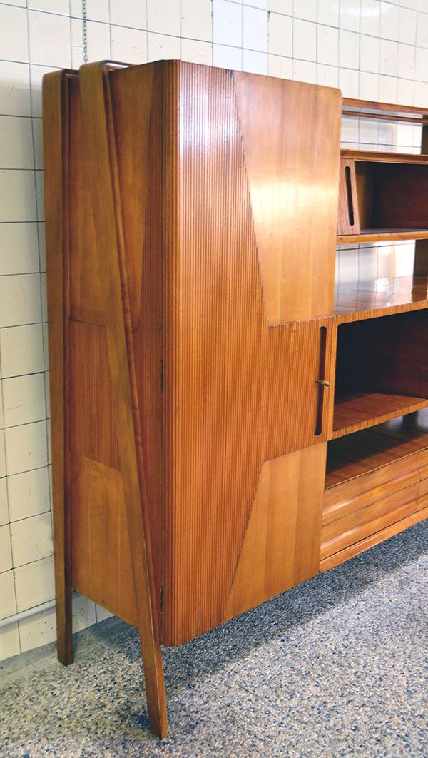 Mid-century living room furniture in ash wood with suspended parts