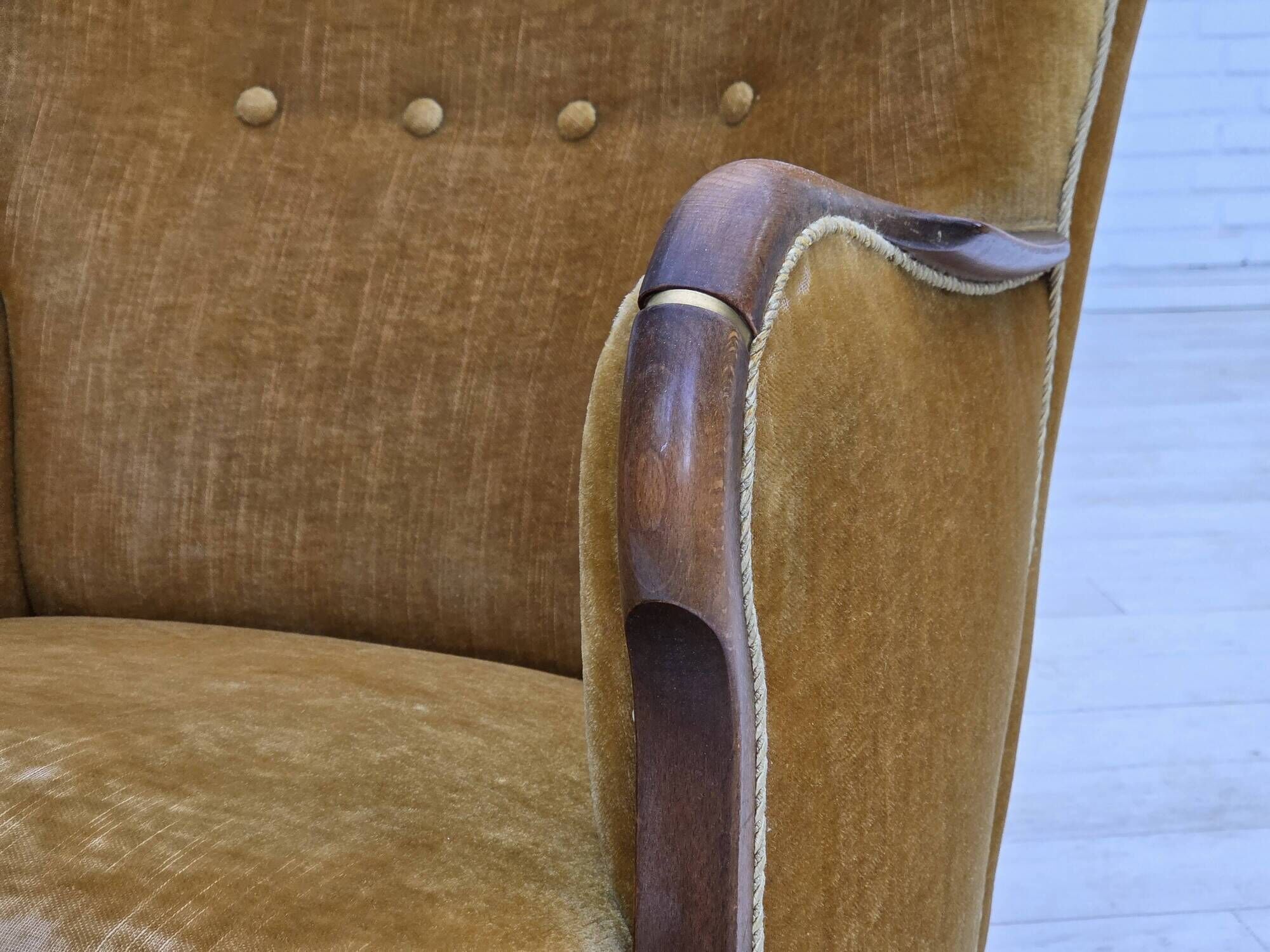 1960s, Danish armchair, furniture velour, beech wood, original.