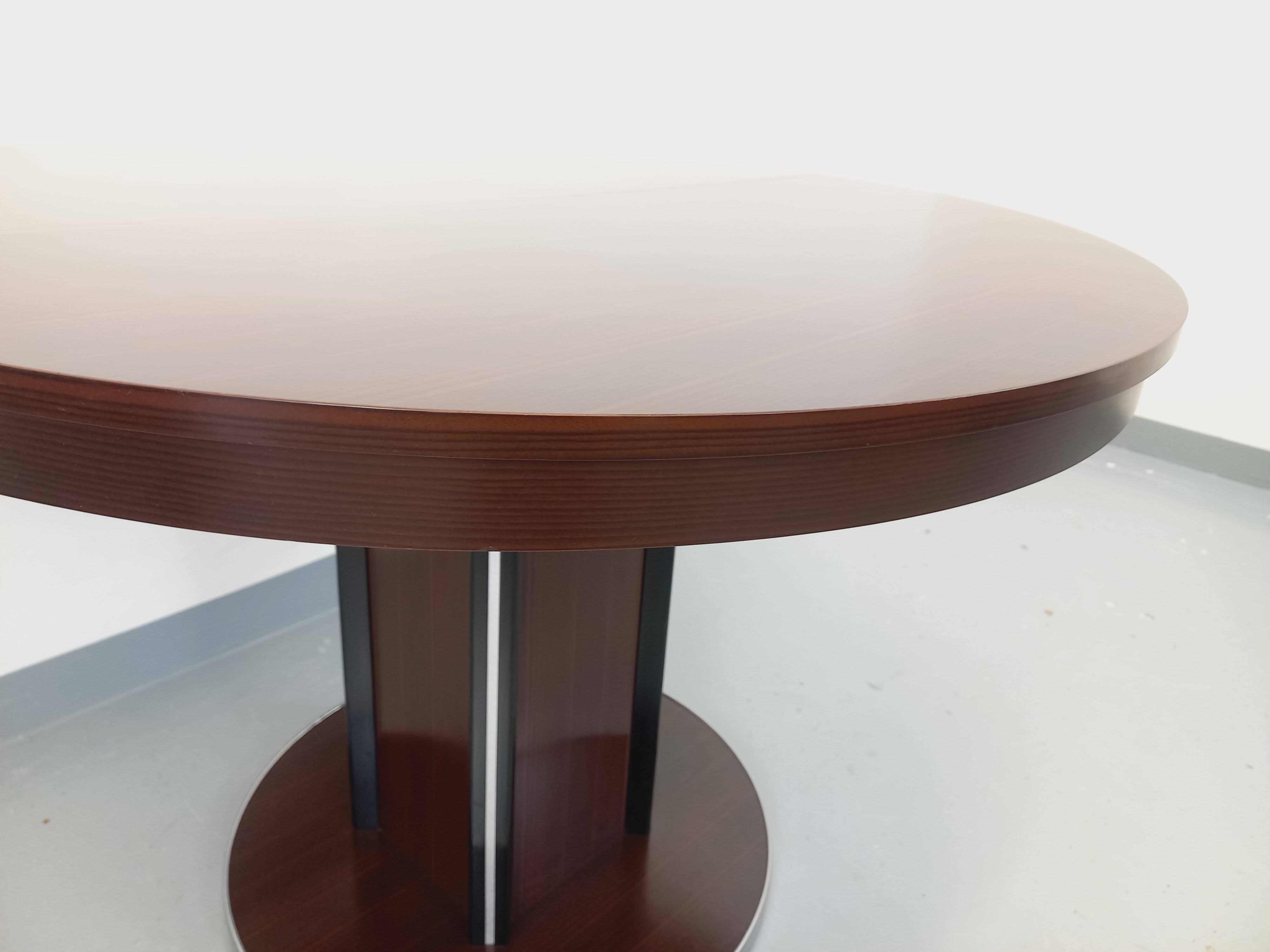 Table ronde de repas vintage en bois d’ébène et métal chromé Space Age