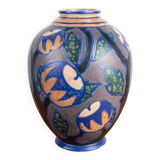 Magnificent Art Nouveau vase with multicolored floral motifs Revernay 1910.