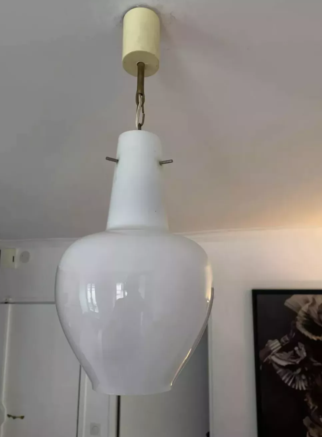 Vintage 1950s French water drop opaline pendant light