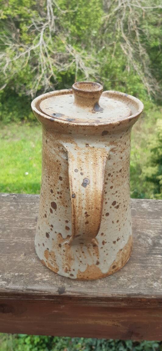 Pyrite stoneware jug with lid, France, 1970