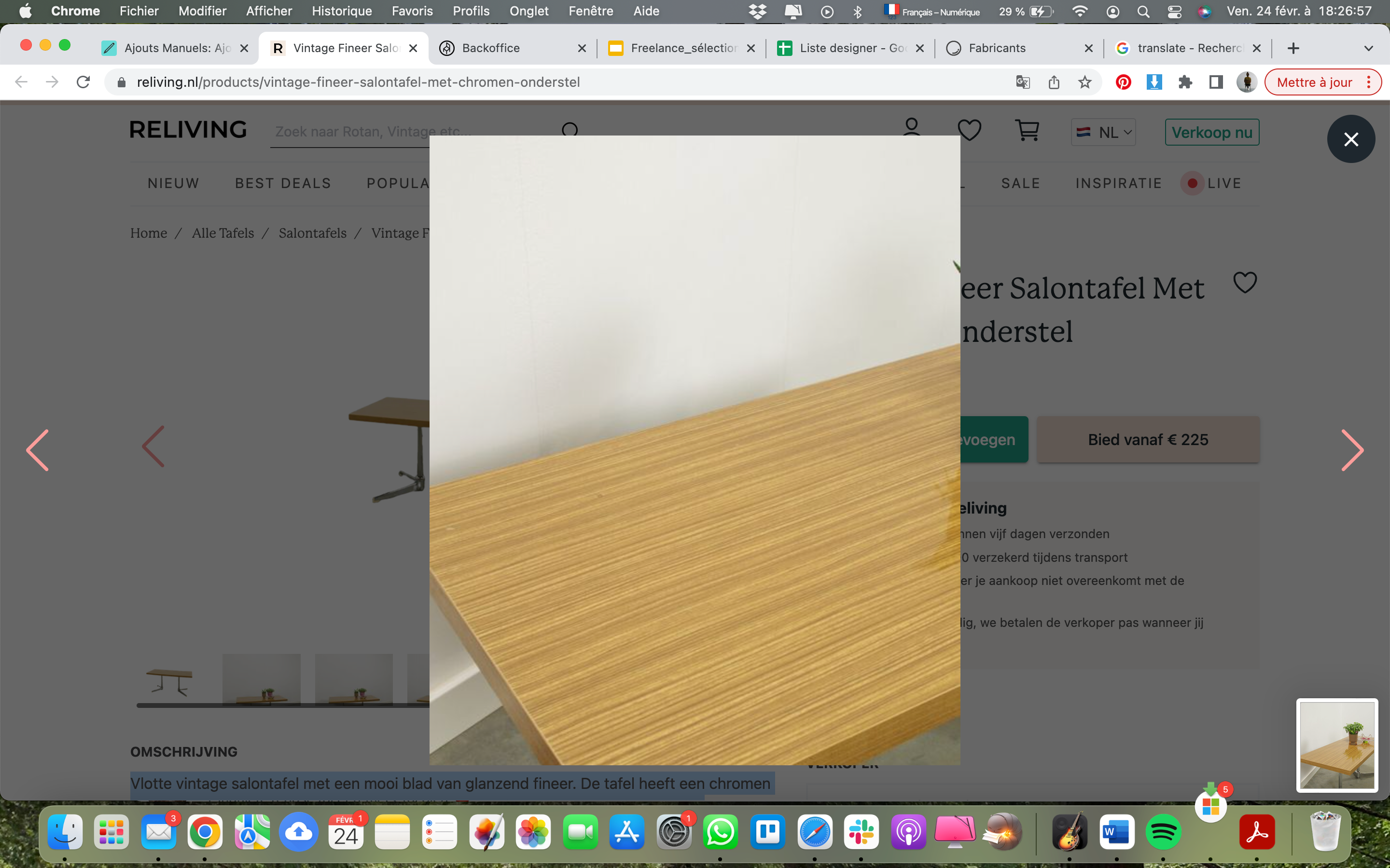 Vintage wooden coffee table with chrome base