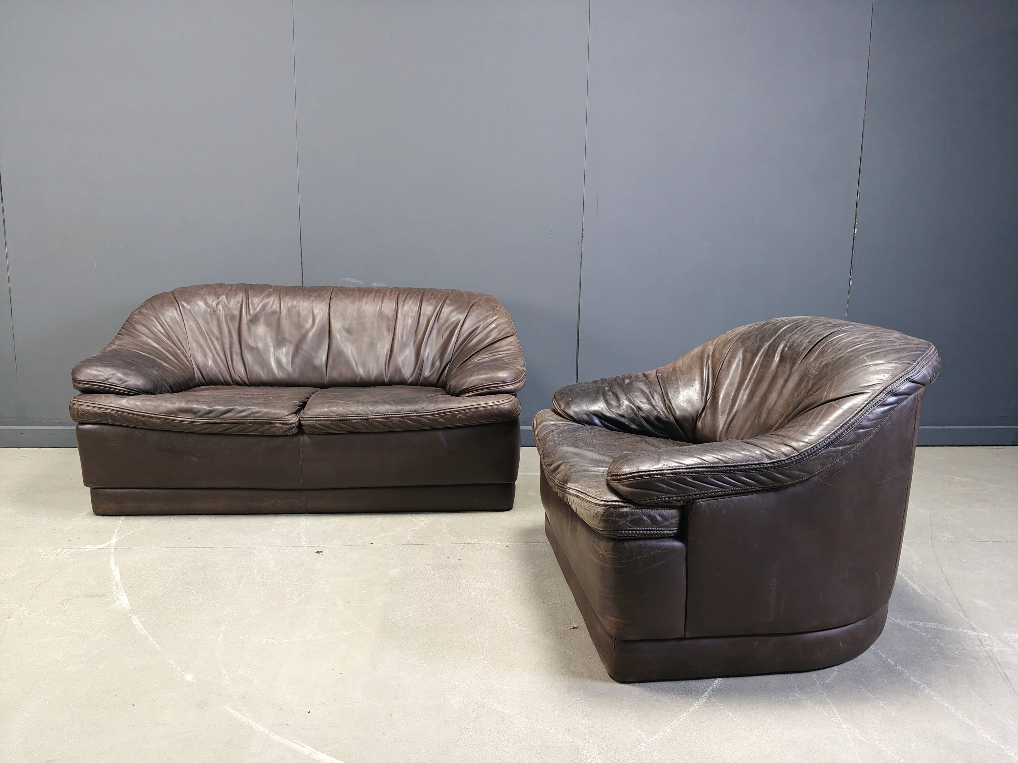 Vintage leather sofa set, 1970s