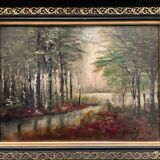 Tableau paysage de sous bois XXe