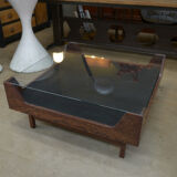 Coffee table in rosewood and glass 1970