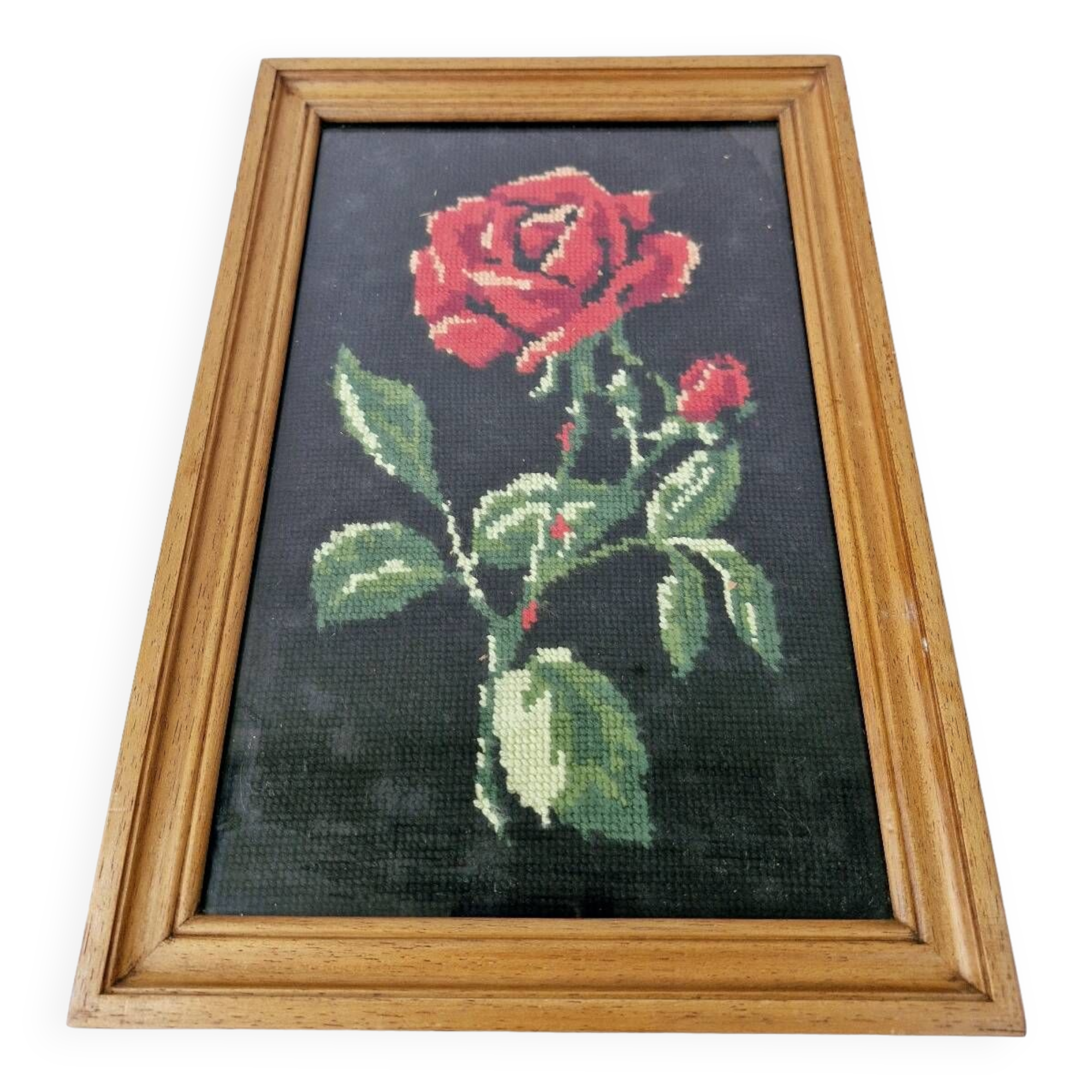 Canvas under vintage pink frame on black background