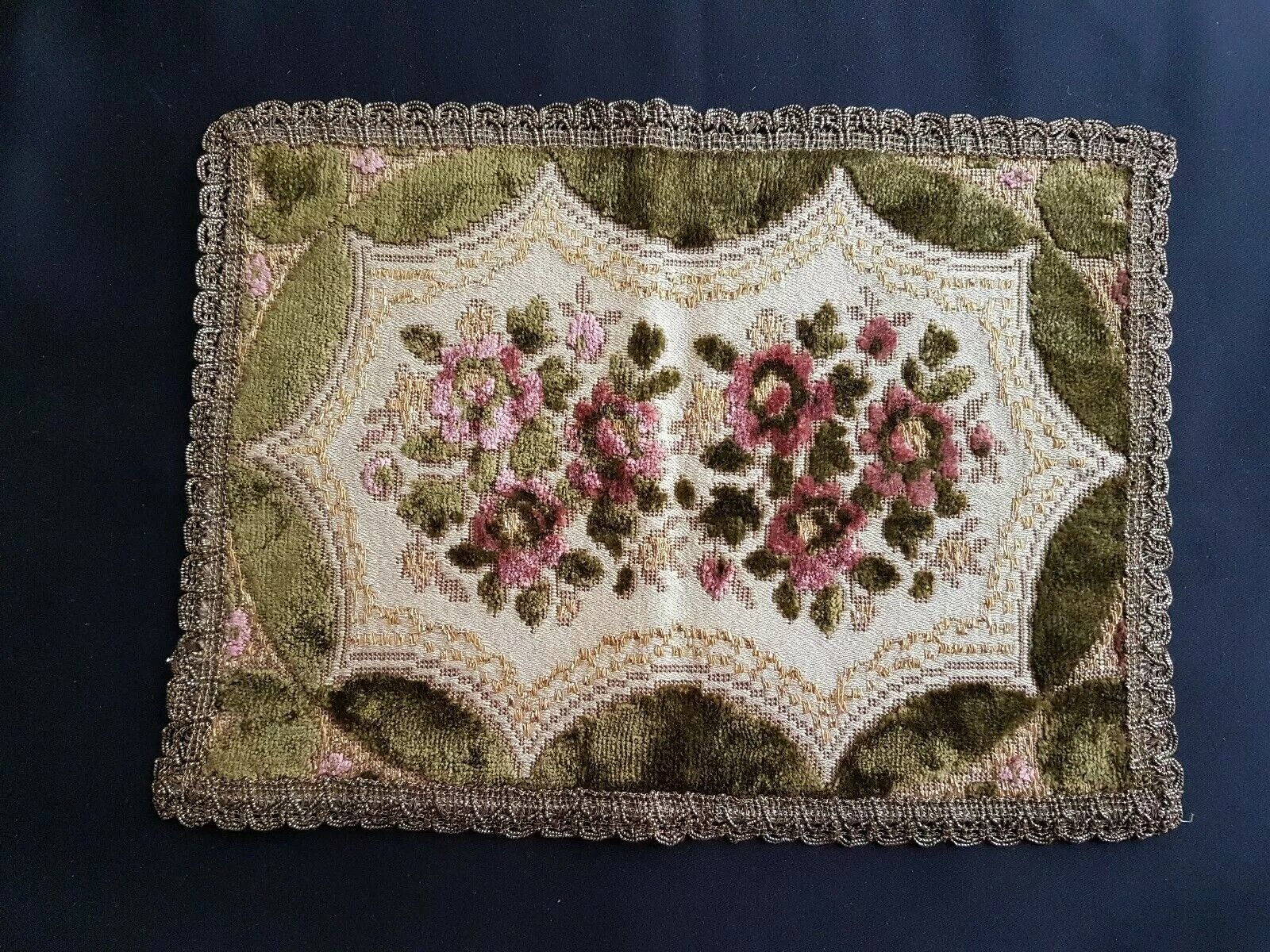 Velvet placemat embroidered with flowers enhanced with golden threads Napoleon III era