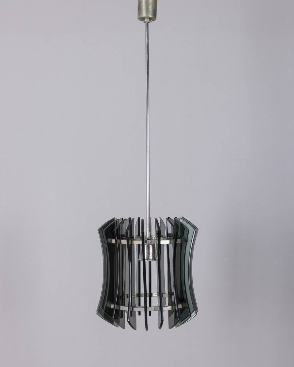 Vintage 1960s chandelier in metal and smoked glass by Veca design