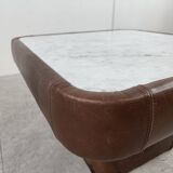 Vintage coffee table in marble and leather attribué à Desede, 1970s