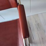 Chaises fauteuils B34 cuir cognac et dorure