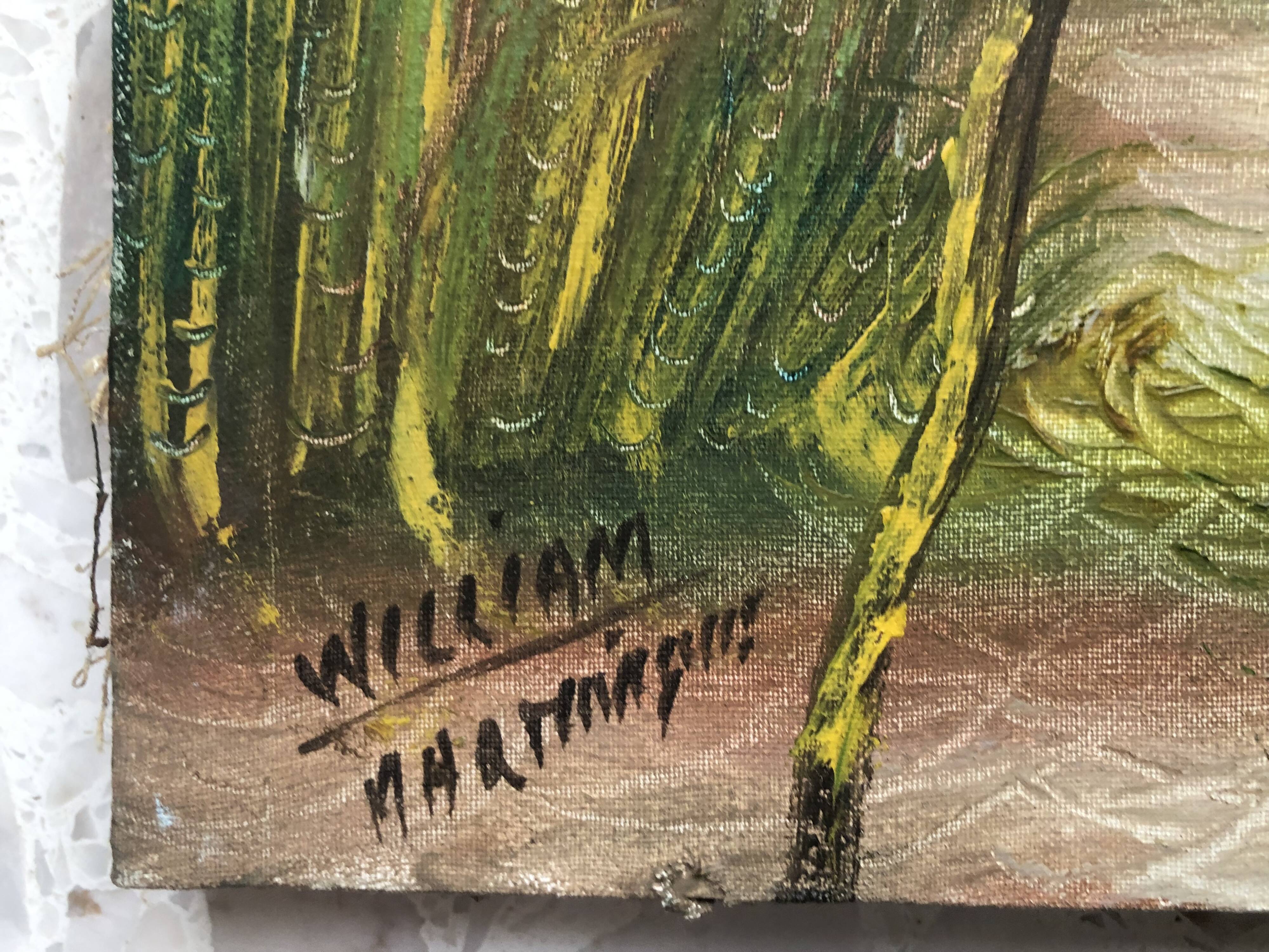 Painting oil on canvas the sugar cane cup in martinique signed william 1980, antilles hst