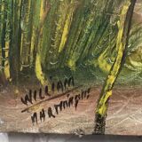 Painting oil on canvas the sugar cane cup in martinique signed william 1980, antilles hst