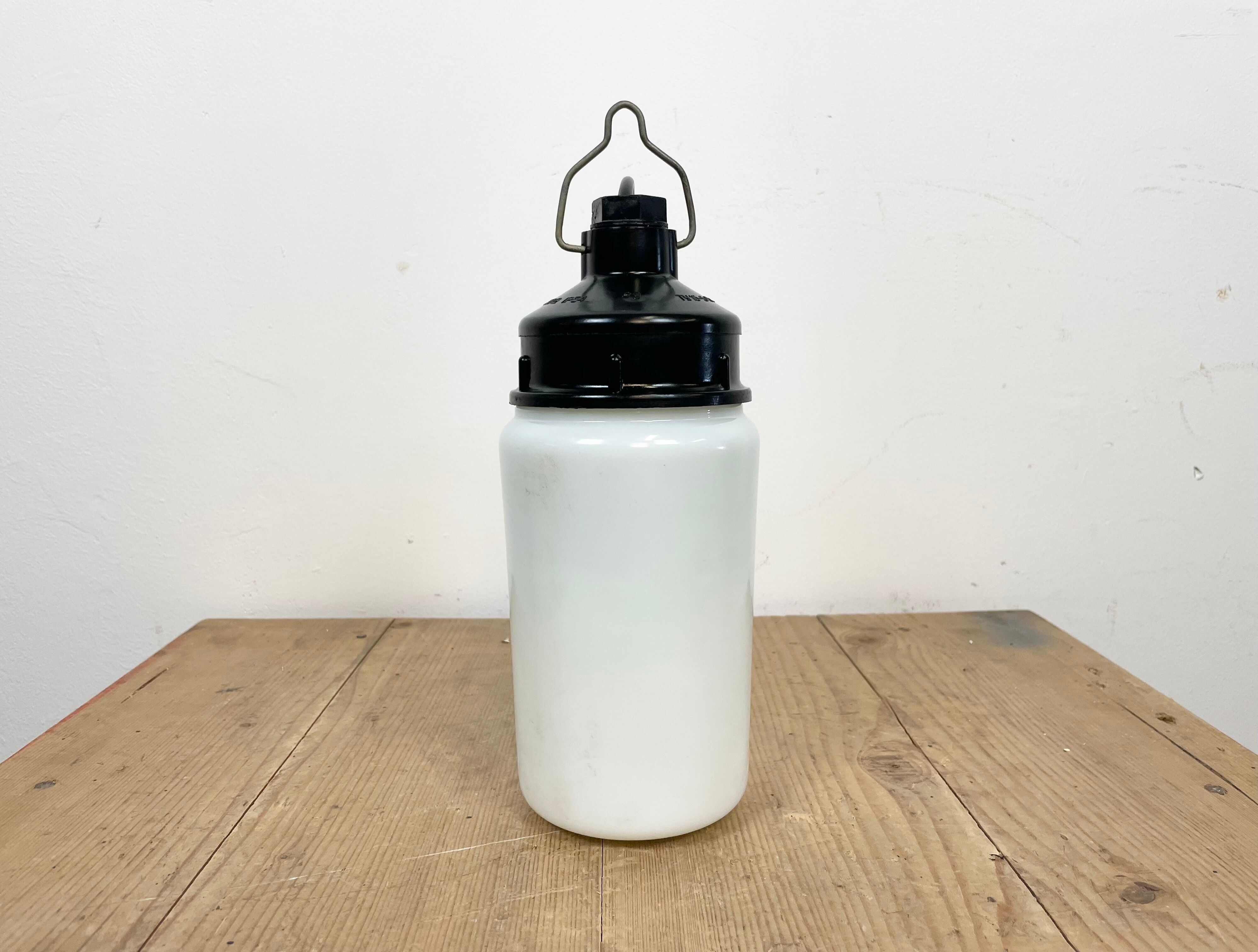 Industrial Bakelite Pendant Light with Milk Glass, 1970s