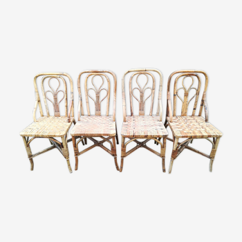 4 chaises rotin vintages