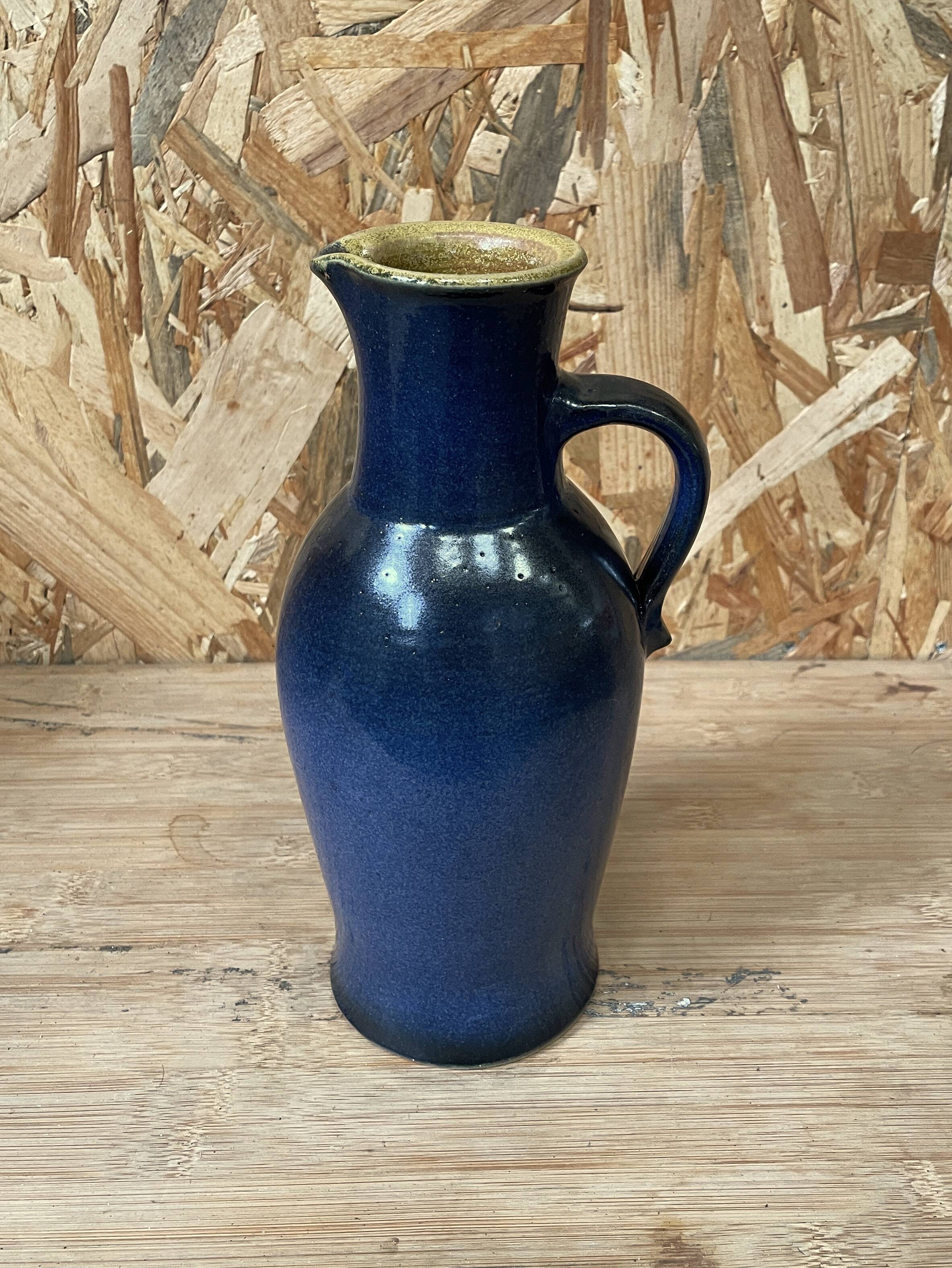 Blue stoneware pitcher by Herbert Schulze Crinitz