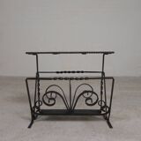 Vintage newspaper rack, magazine rack, table with 3 tiles