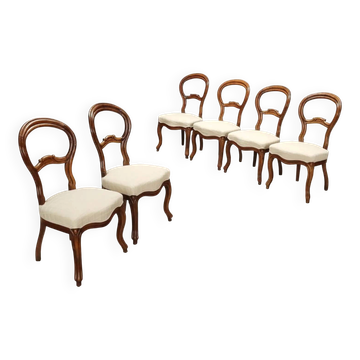 Antique Louis-Philippe chairs in walnut and fabric, Italy, 19th century.