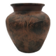 Vase or pot in brown terracotta with artistic decoration of fish.