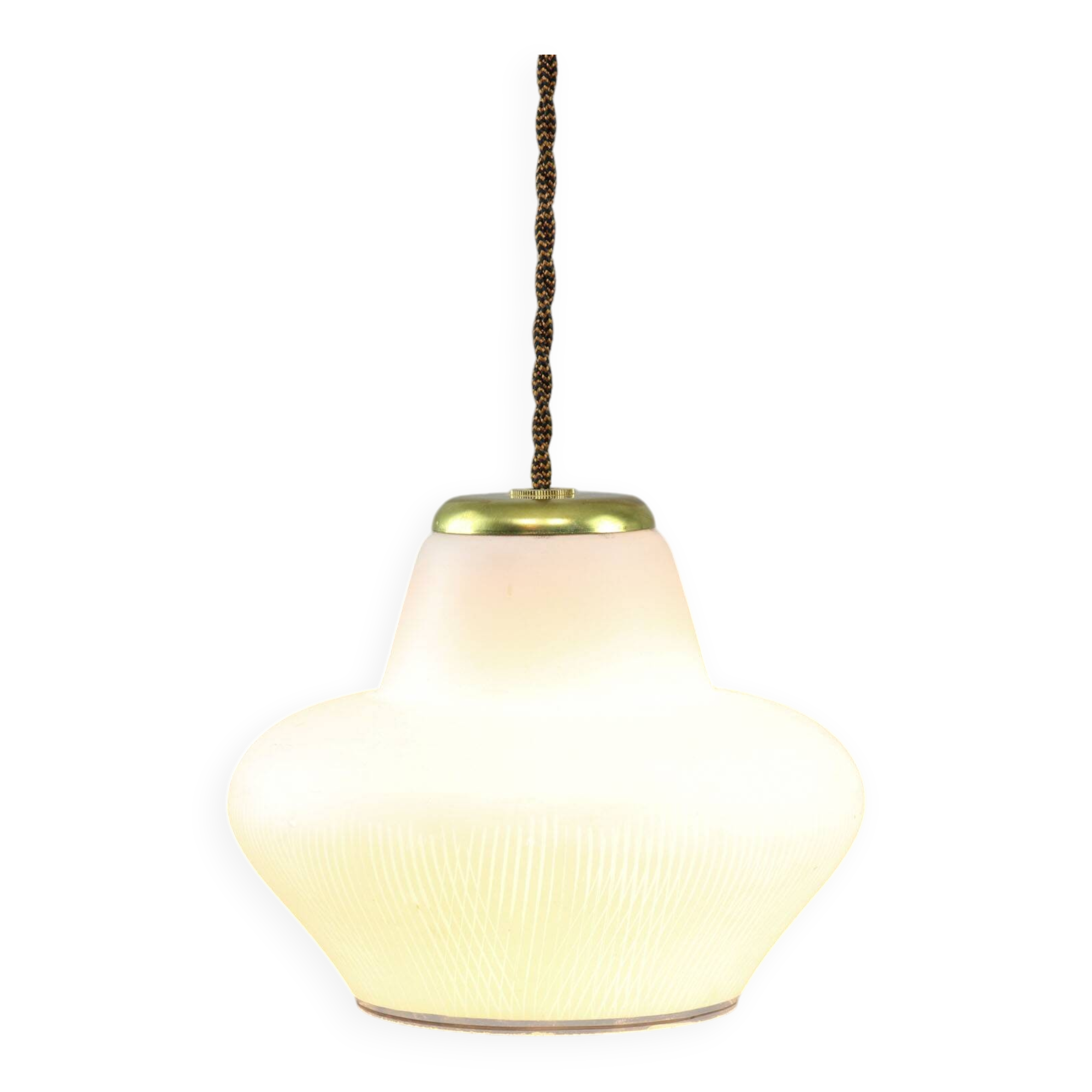 Small Mid-Century Italian Brass and Opaline Pendant Lamp