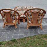 Set of 2 rattan armchairs with a bench.