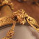 Shell chandelier 1900, frosted glass engraved and bronze
