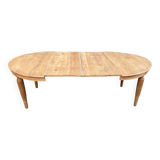 Table à manger art déco ronde extensible rénové en bois brut 1950 225cm