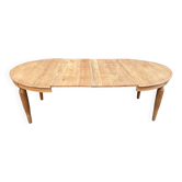 Table à manger art déco ronde extensible rénové en bois brut 1950 225cm