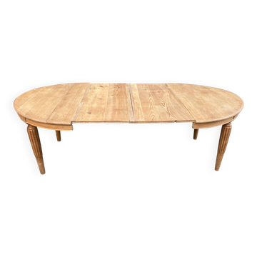 Table à manger art déco ronde extensible rénové en bois brut 1950 225cm