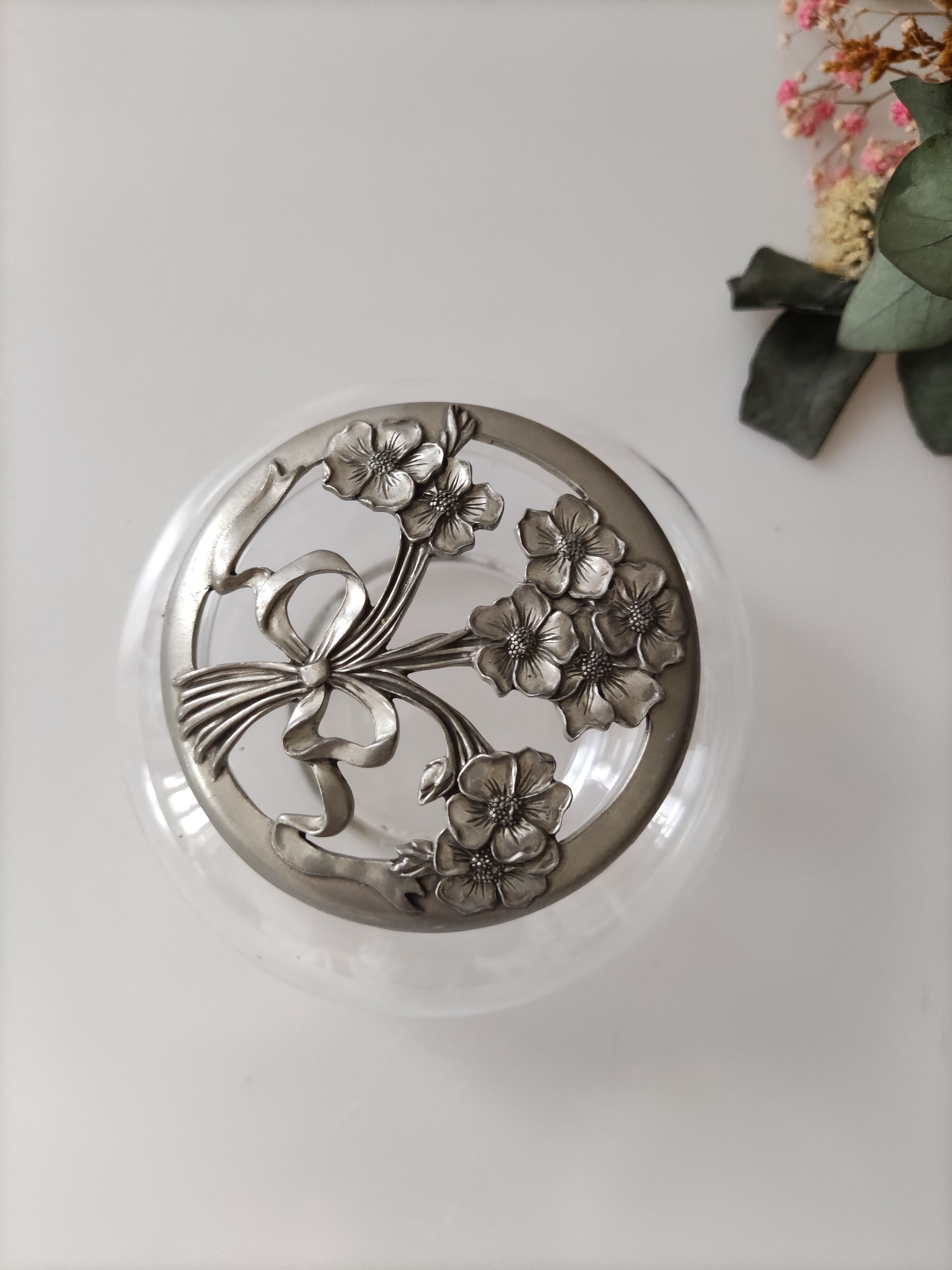 Glass and tin jewelry box