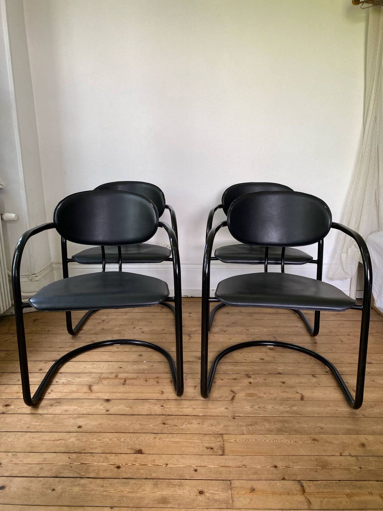4 Effezeta chairs Italy tubular mid century vintage design 1980