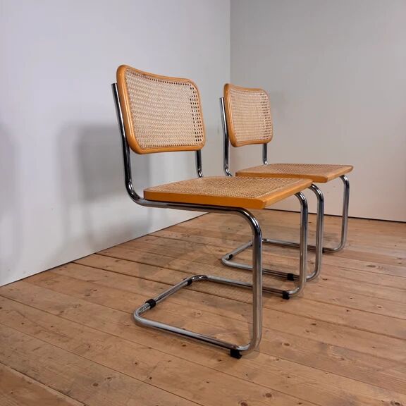 Chaises avec structure tubulaire chromée et cadre en rotin, Italie, années 1970