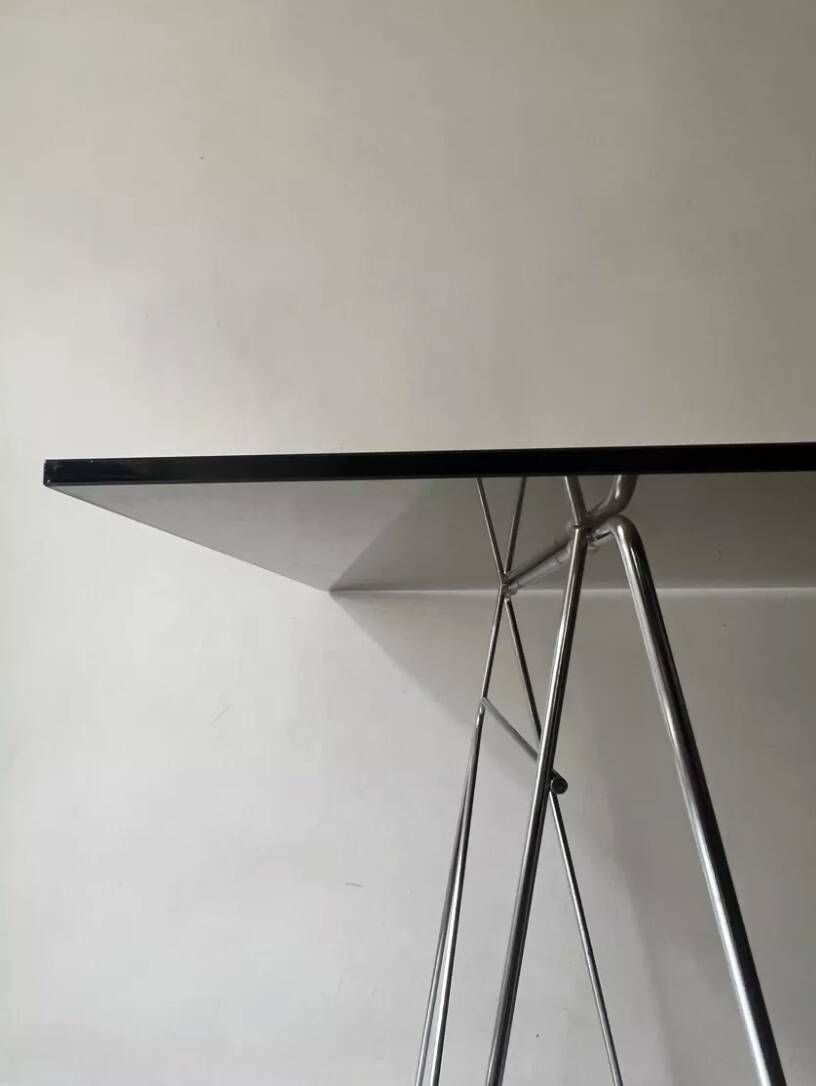 Large smoked glass and chrome metal desk, Sauze design 1970.