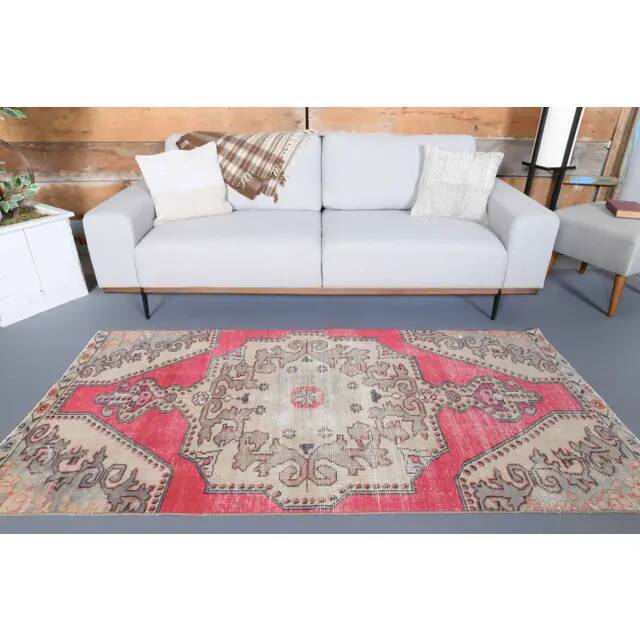 Vintage Turkish Hand-Knotted Wool Cotton Pink Runner Rug 105x228
