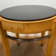 Pedestal table in sycamore veneer, chrome and marble top