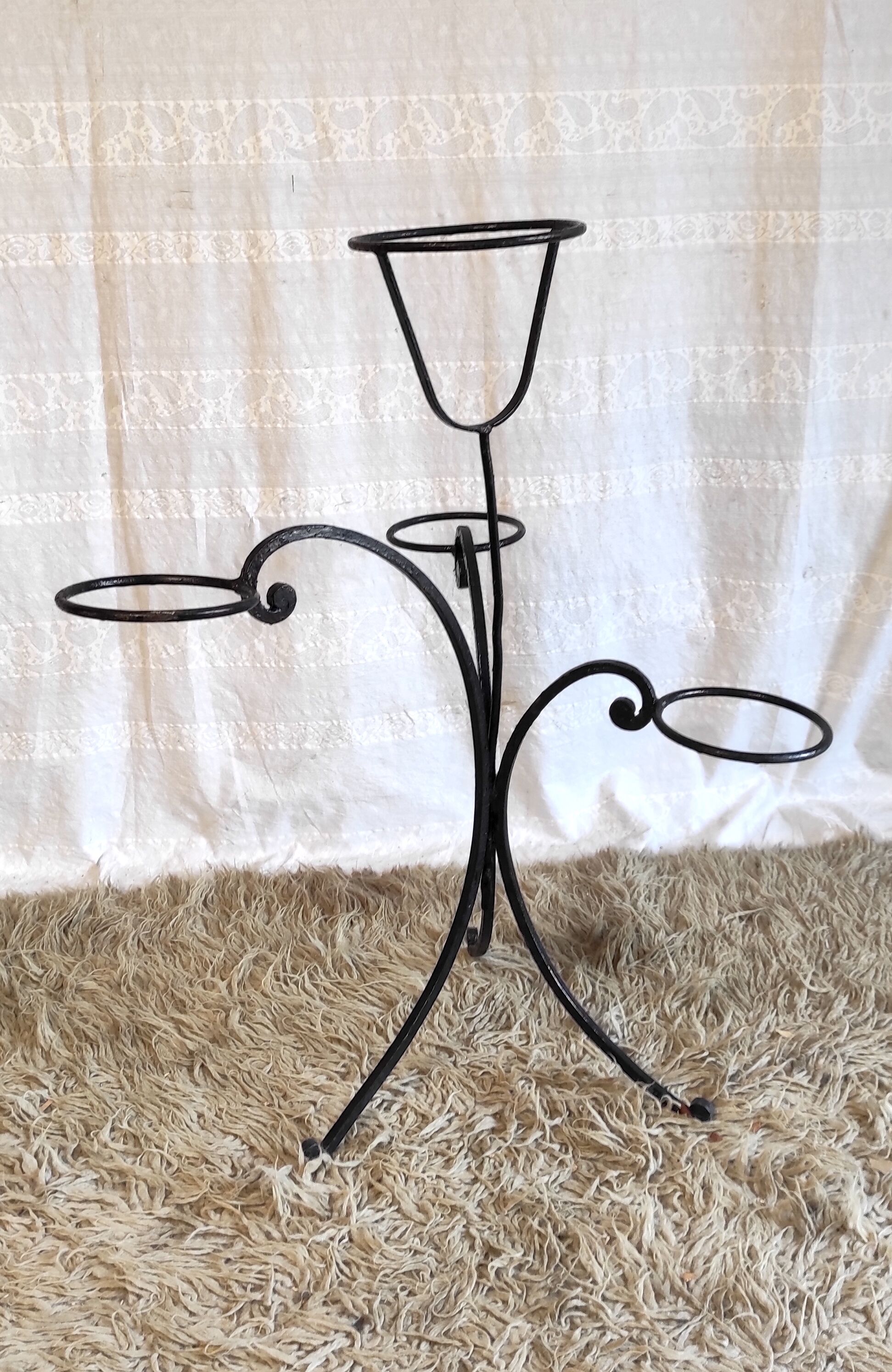 Black lacquered metal plant holder 50s/60s