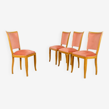 4 vintage beech & velvet chairs 1950