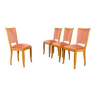 4 vintage beech & velvet chairs 1950