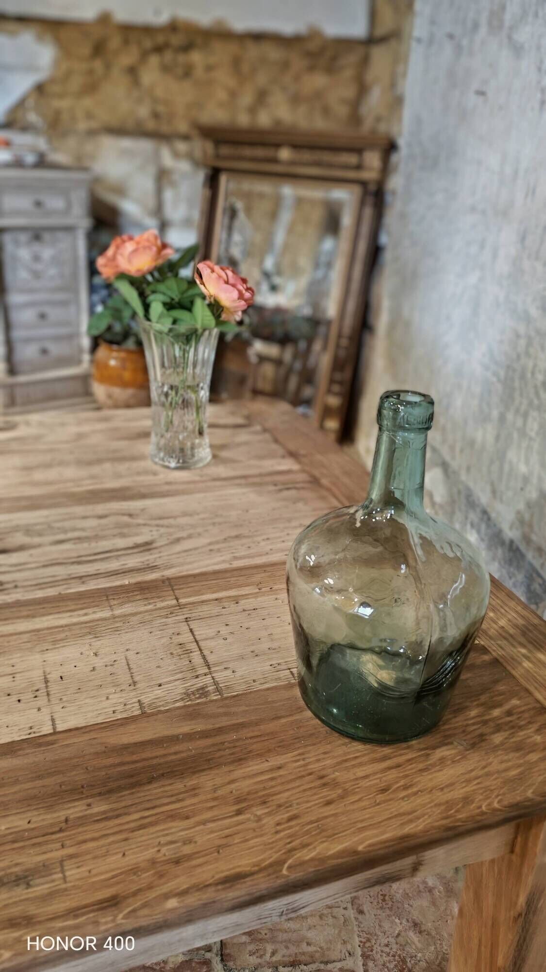 Solid oak farmhouse table "brut" 247x89, top "chocolate oak"