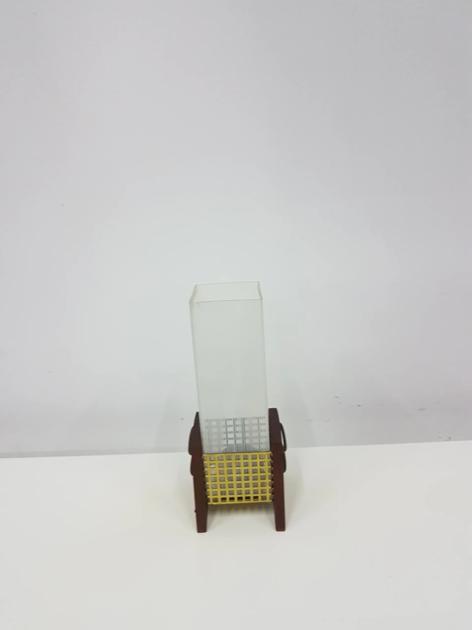 Support de bougie, teck brun, verre clair, Danemark, années 1960.