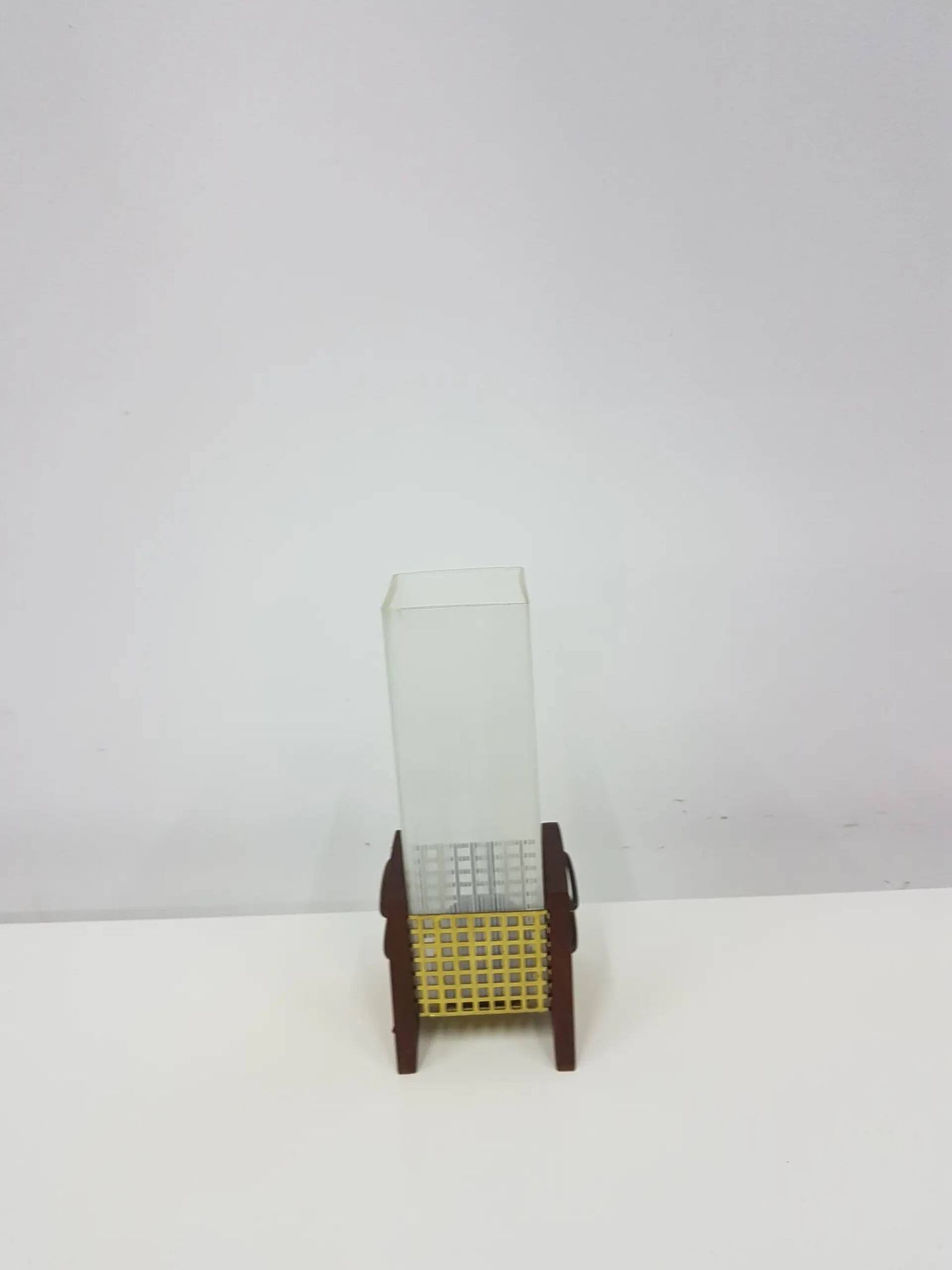 Candle holder, brown teak, clear glass, Denmark, 1960s.