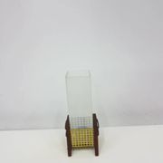 Candle holder, brown teak, clear glass, Denmark, 1960s.